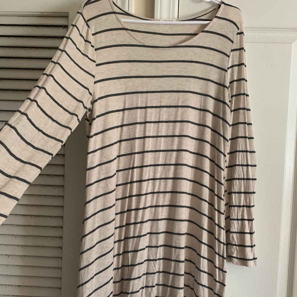 Striped swing dress with sequin patch work